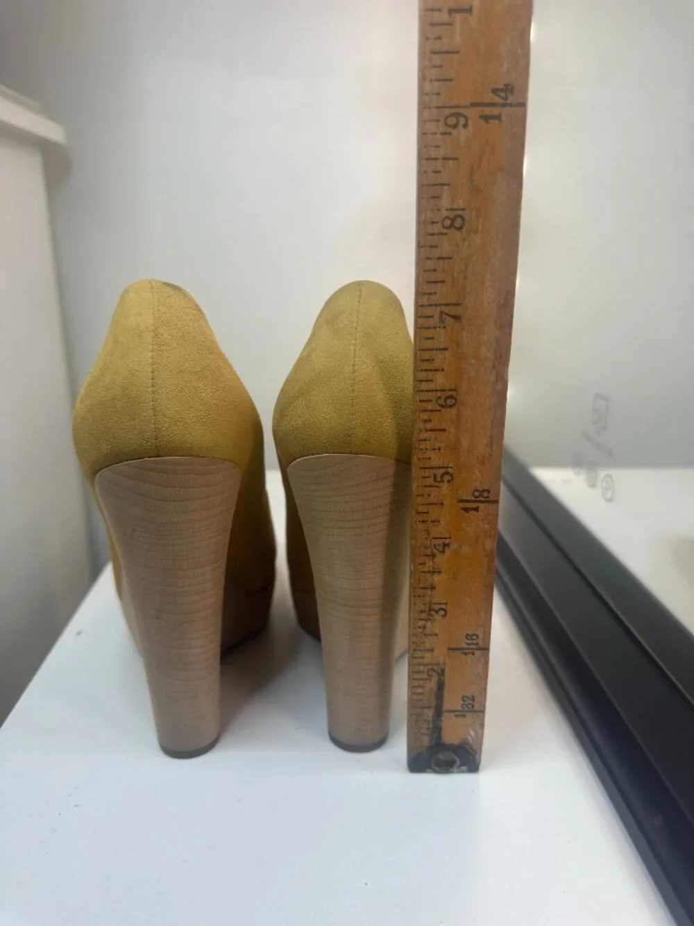 Yves Saint Laurent YSL Tribute Mustard Suede Platform Wedge Pumps, EU 36.5 / US